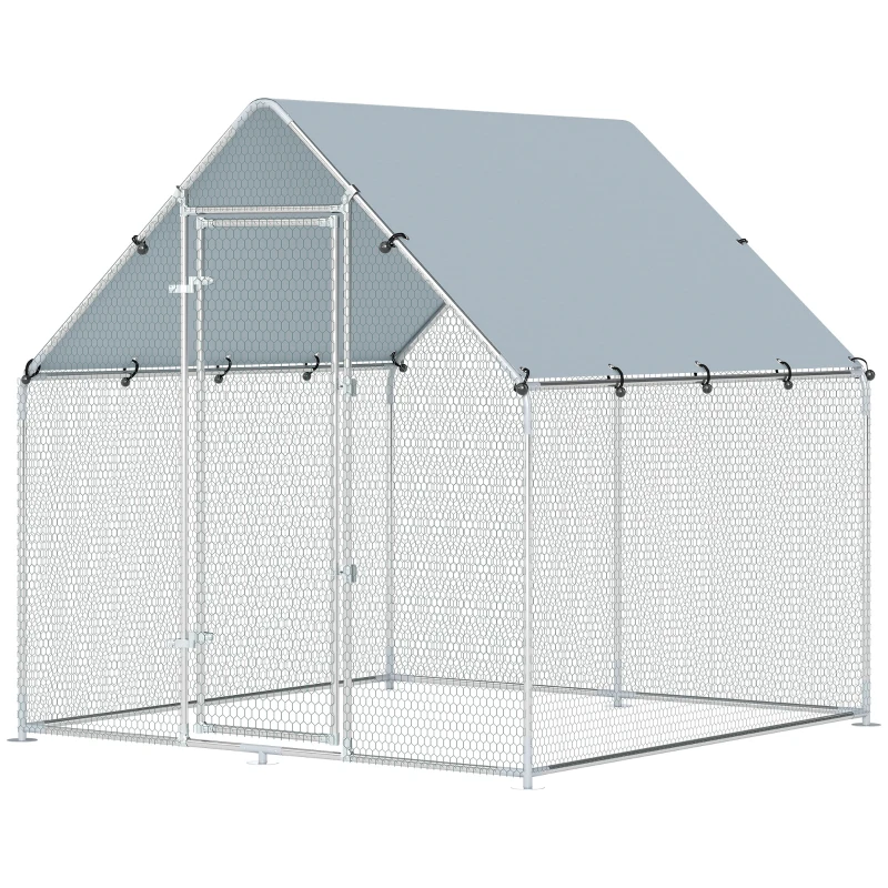 PawHut Pollaio per Galline da Esterno con Tetto e Serrature, in Acciaio Zincato, 2x2x2 m, Argento