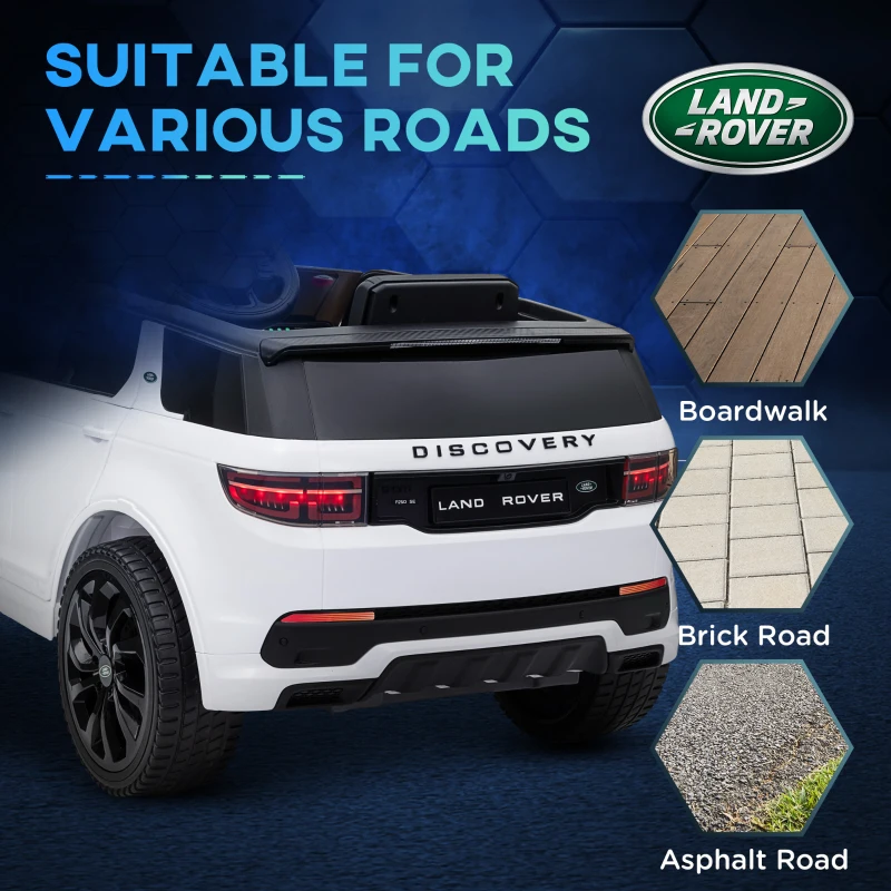 AIYAPLAY Licensed Land Rover Discovery Sport, 12V Kids Ride on Car w/ Remote Control, Lights, Music, Horn, for 3-6 Years, White