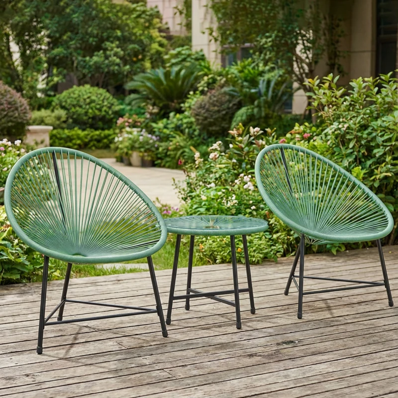 Outsunny Rattan Bistro Set with Acapulco Chairs and Glass Table, Green