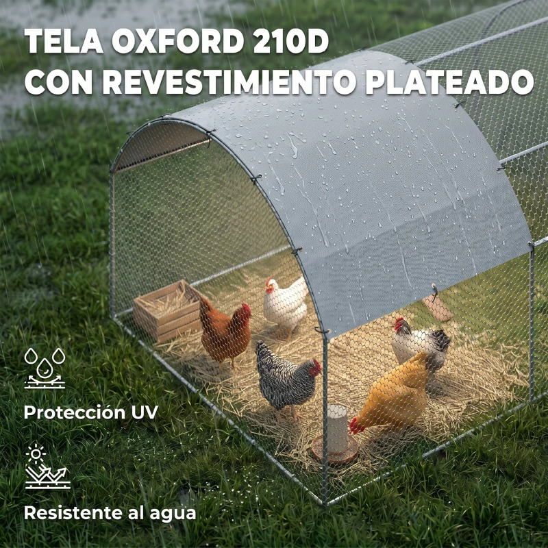 PawHut Gallinero de Exterior Grande para 12-18 Gallinas de Acero Galvanizado y Techo de Tela Oxford 5,7x2,8x1,97 m Plata