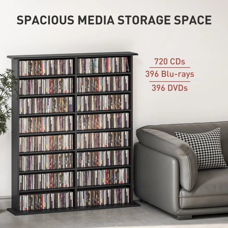 HOMCOM 16-Compartment Media Shelf - Black