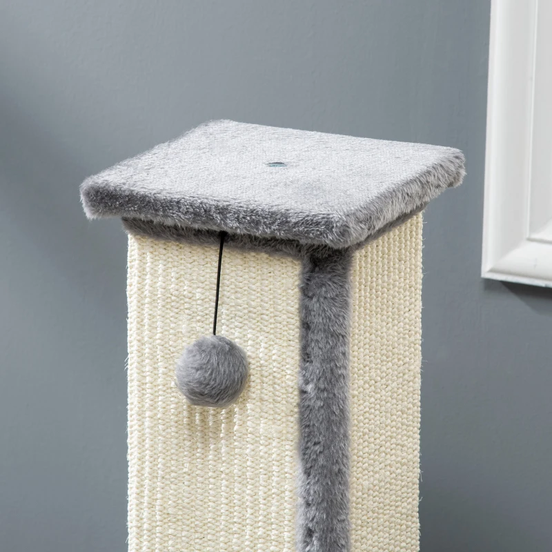 PawHut Krabpaal Kattenboom, inclusief speelbal, pluche, sisal, 41 cm x 41 cm x 81 cm, crème + grijs