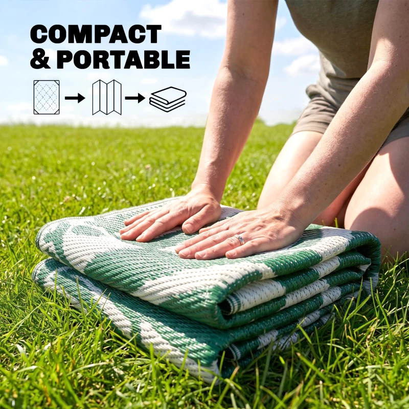 Outsunny Outdoor Rug Reversible Mat Plastic Straw Rug Portable RV Camping Mat for Garden Deck Picnic Indoor, 152 x 243 cm (5 x 8 ft), Green & White