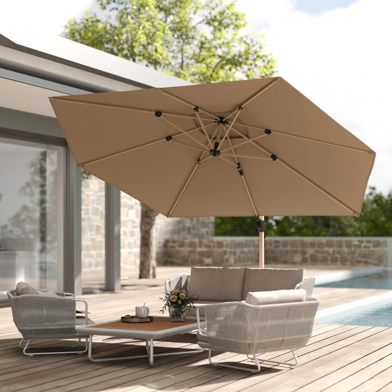 Outsunny Parasol déporté parasol de jardin extérieur hexagonal 4,2 x 3 m avec manivelle, inclinable rotatif à 360° UPF50+ kaki
