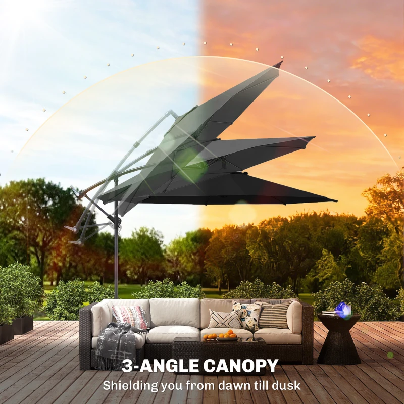 Outsunny 3 m Overhanging Cantilever Parasol, with Cross Base - Black