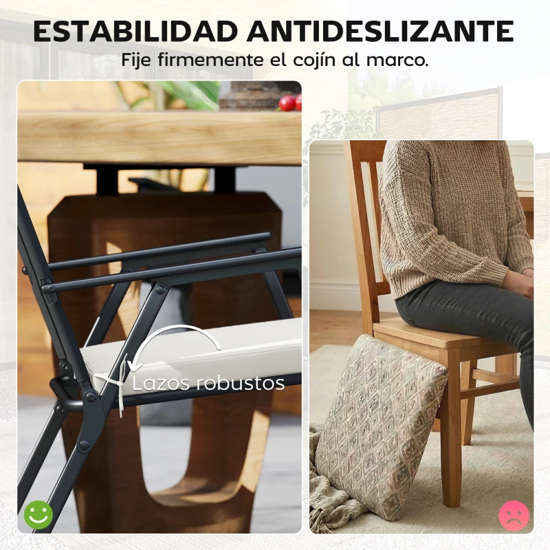 Outsunny Juego de Cojines para Sillas de Comedor 46x42x7 cm 6 Piezas con Funda Lavable y Lazos, Impermeable y Anti-UV Crema
