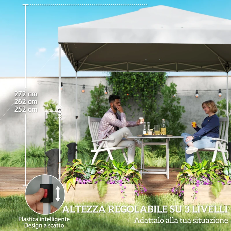 Outsunny Gazebo 3x3 m Pop Up con Tasche Portaoggetti e Sacchi di Sabbia, in Metallo e Tessuto Oxford, Bianco