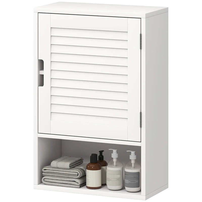HOMCOM Armoire murale de salle de bain avec porte à lattes, étagère réglable et compartiment ouvert, 40x20x60cm, blanc