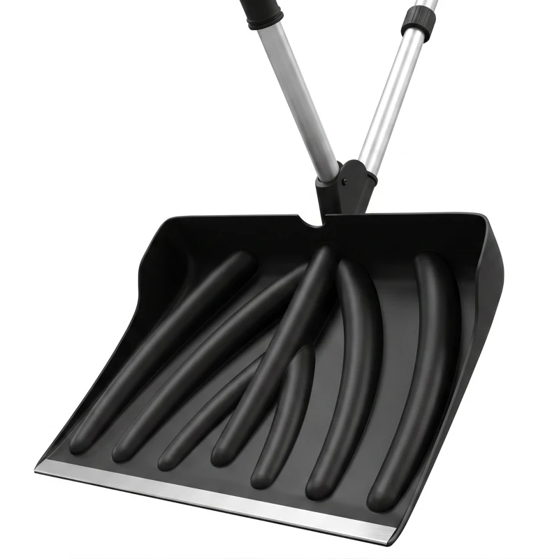 Outsunny Pala de Nieve de Aluminio Portátil con Mango de Asistencia en D, Hoja Ancha de 45 cm, Mango Desmontable, Negro