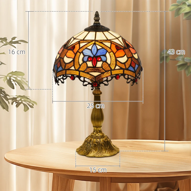 HOMCOM Tiffany Lamp, Stained Glass Table Lamp, Handcrafted Artisan Collectible, Suitable for Living Room and Bedside, Multi-Coloured, Ф25 x 45Hcm, Zinc Alloy.