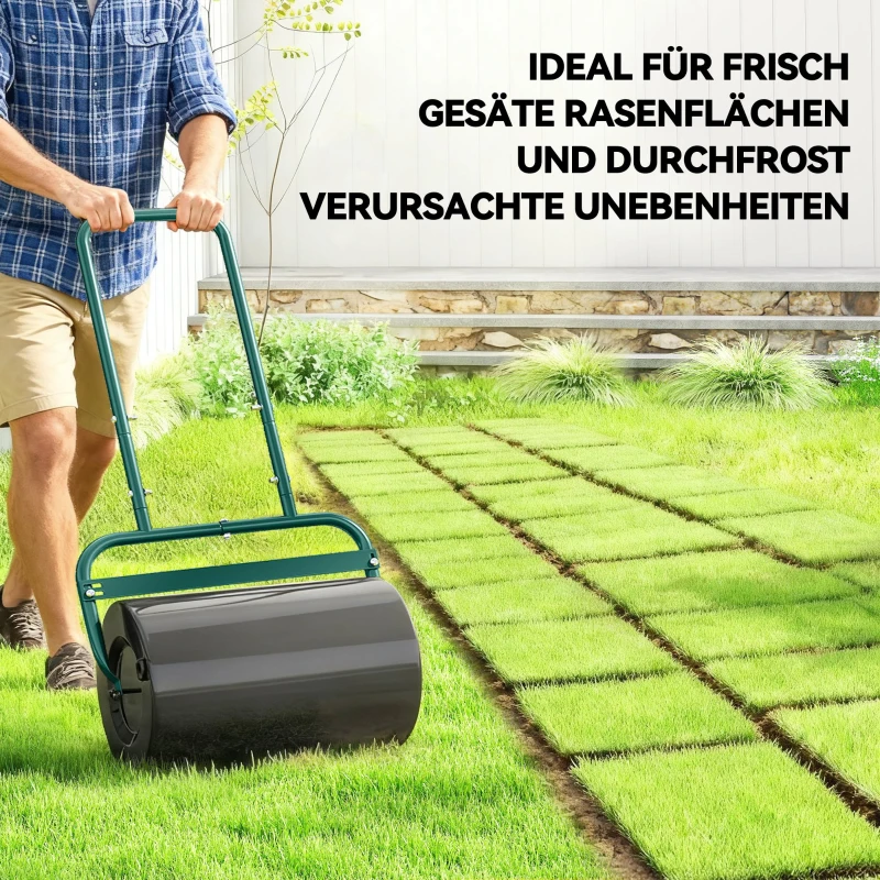 Outsunny Handbediende graswals, praktische graswals, grasrol, tuinwals, flexibel, staal, 58L x 32,5B x 113H cm, Donkergroen
