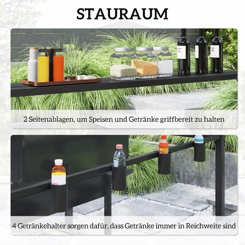 Outsunny Grillpaviljoen 250 x 160 x 250 cm Waterdicht Tuinpaviljoen met Dubbellaagdak en Zijplanken, Zwart