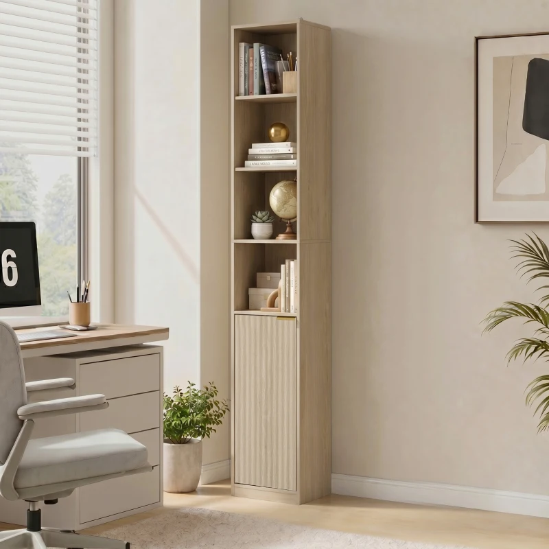 HOMCOM Bookcase Adjustable Shelf Bookshelf Anti-Tip Hardware 6-Tier Storage Cabinet Oak Wood Effect