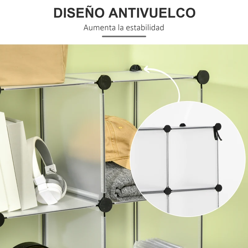 HOMCOM Armario Modular de Plástico Zapatero Organizador con 16 Cubos para Entrada Pasillo Dormitorio 125x32x125 cm Transparente