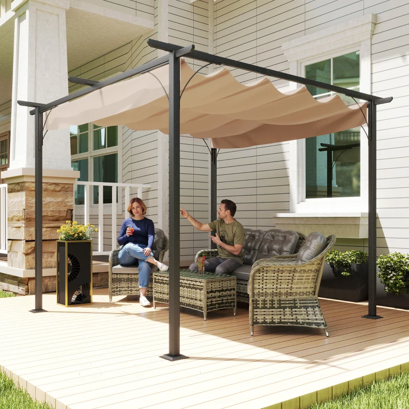 Outsunny Pergola Zonwering 3x3m Waterdichte Tuin Paviljoen voor Familie in Zwart Beige