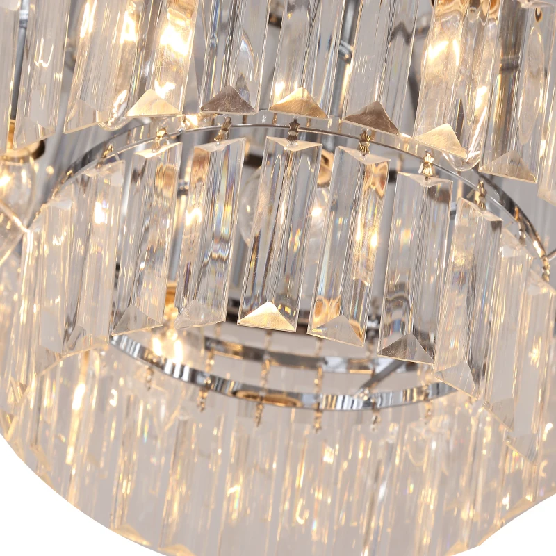 HOMCOM Set of 2 Modern Crystal Ceiling Lights, Chandeliers, Pendant Lamps w/ 7 Lights, E14 Fittings for Living Room, Bedroom, Silver