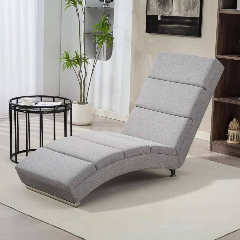HOMCOM Chaise Longue Reclinabile con Schienale Alto, Imbottitura Spessa e Gambe in Metallo, Grigio Chiaro