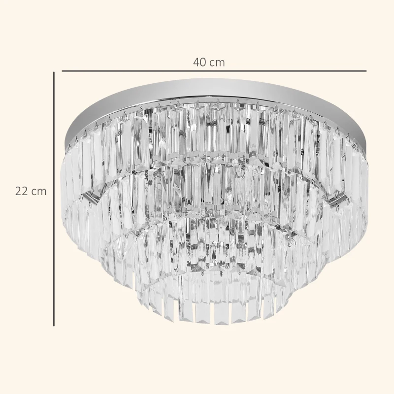 HOMCOM Set of 2 Modern Crystal Ceiling Lights, Chandeliers, Pendant Lamps w/ 7 Lights, E14 Fittings for Living Room, Bedroom, Silver