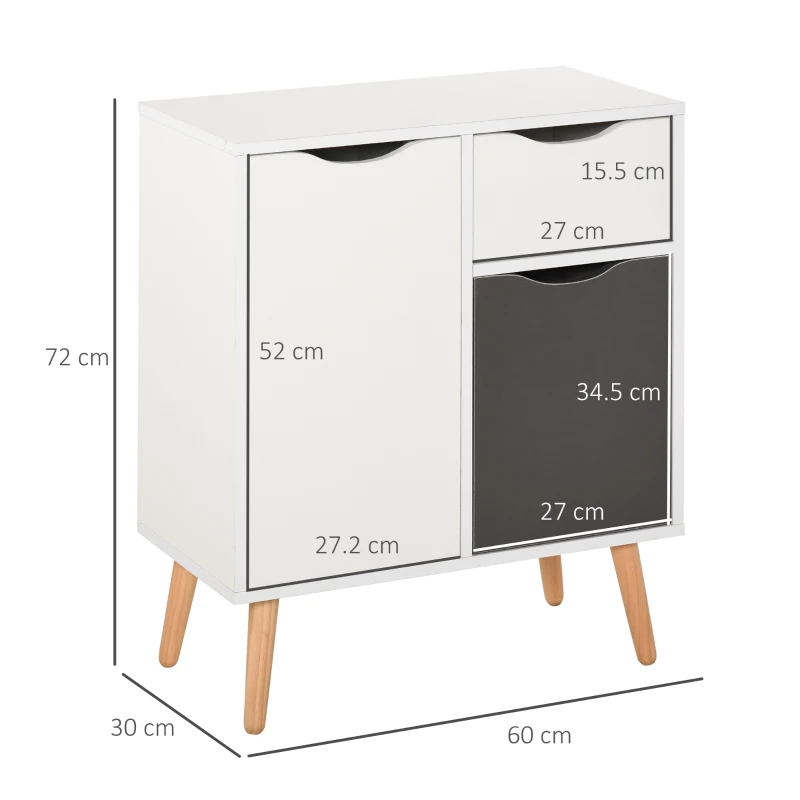 HOMCOM Sideboard Floor Cabinet Storage Cupboard with Drawer and Solid Wood Legs for Bedroom, Living Room, Entryway, Grey