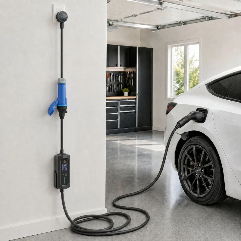 HOMCOM EV Charger 7kW Type 2 to CEE 32A Plug with UK Adapter, 10 m, 6-32A, Electric Car Charger w/ 1-12 h Time Delay