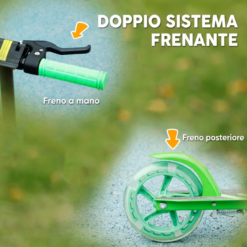 AIYAPLAY Monopattino per Bambini 3-8 Anni con Ruote Luminose, Impugnatura Regolabile e Freno Posteriore, Verde
