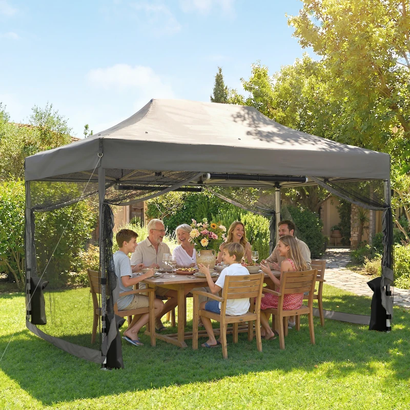 Outsunny 3 x 4.5 m Pop Up Gazebo with Mesh Nettings, UPF50+ Heavy Duty Outdoor Garden Party Tent Marquee, Dark Grey