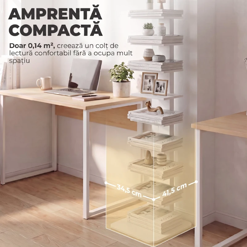 HOMCOM Bibliotecă Verticală cu 11 Rafturi, Structură din Oțel, Economie Spațiu, 34,5x41,5x163,5 cm, Alb