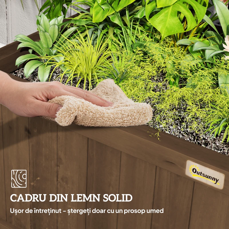 Outsunny Jardinieră Ridicată pentru Exterior cu Spalier și Bară Superioară, Jardinieră din Lemn de Brad cu Găuri de Drenaj pentru Flori și Legume, pentru Grădină și Balcon, Cafeniu Întunecat