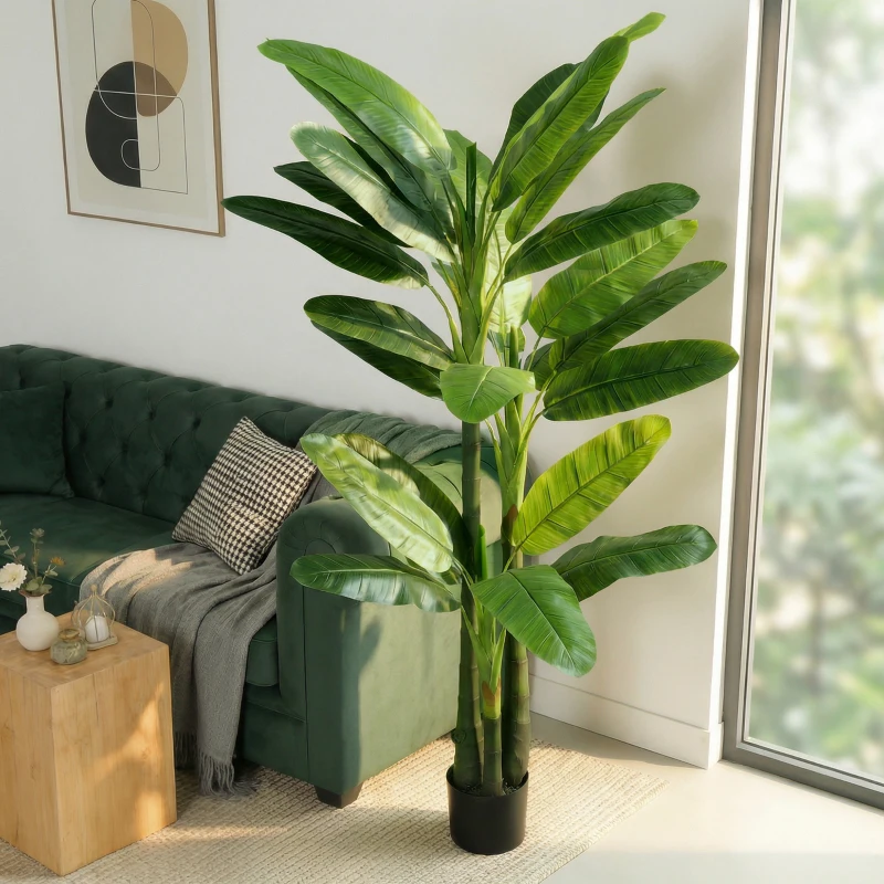 HOMCOM Arbore de Bananier Artificial, Plantă Artificială cu 18 Frunze, 180 cm, Verde