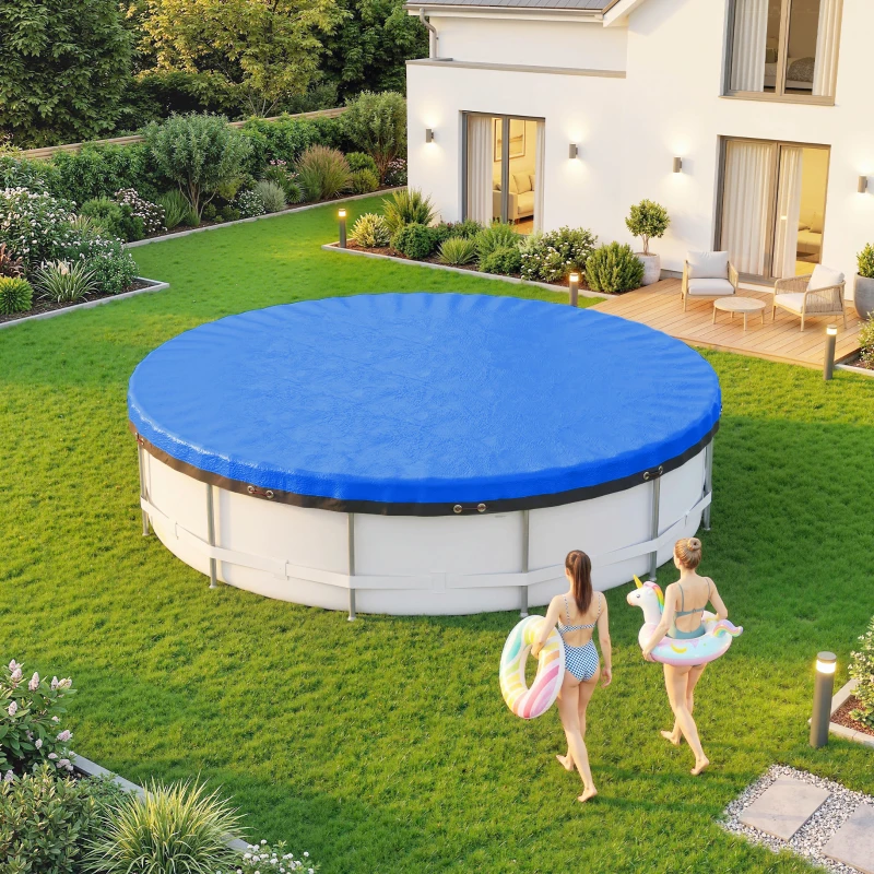 Outsunny Poolabdeckung rund Ø 450 cm staub- und wasserdichte Abdeckplane mit Sicherungsseil Spanner für Sommer & Winter, Blau