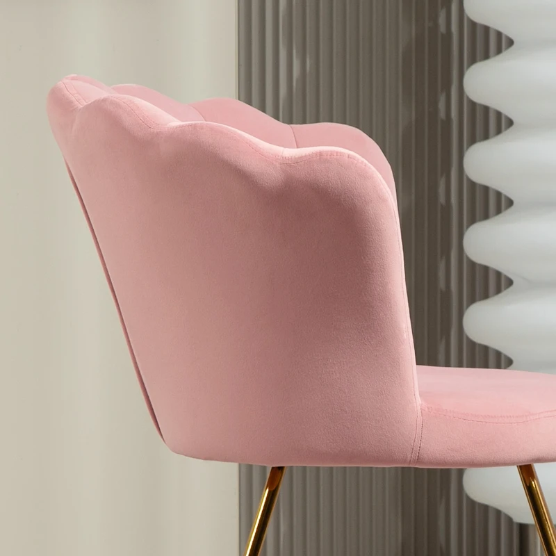 HOMCOM Fauteuil coquillage chaise coiffeuse fauteuil en velours fauteuil de salon avec pieds en acier 69 x 64 x 80 cm rose