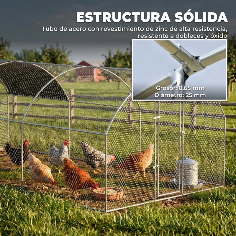 PawHut Gallinero de Exterior Grande para 12-18 Gallinas de Acero Galvanizado y Techo de Tela Oxford 5,7x2,8x1,97 m Plata