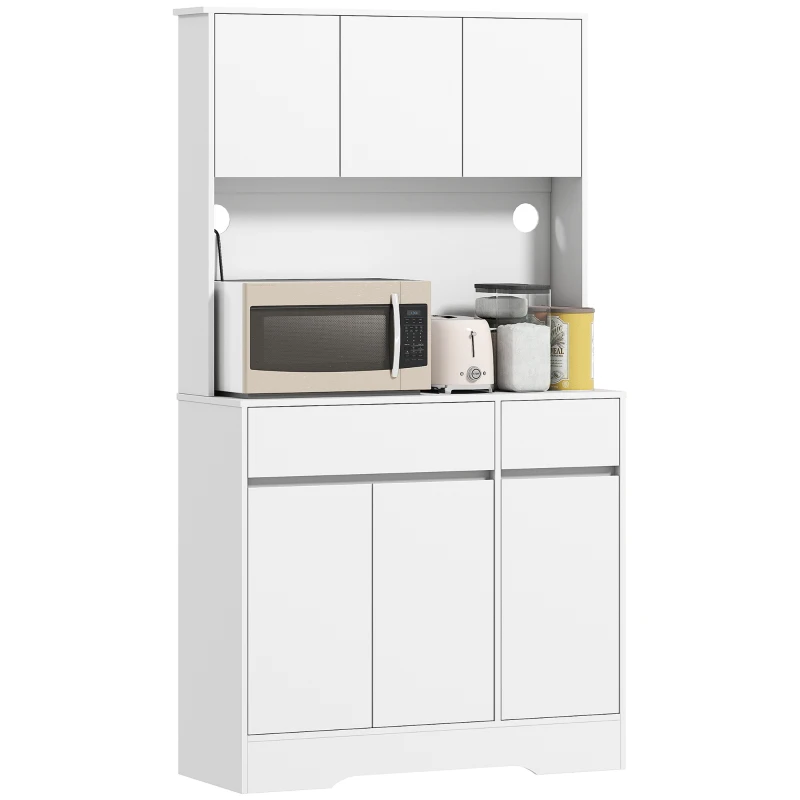 HOMCOM Comodă Modernă de Bucătărie cu 4 Dulapuri, 2 Sertare și Rafturi Reglabile, 100x38x180 cm, Alb