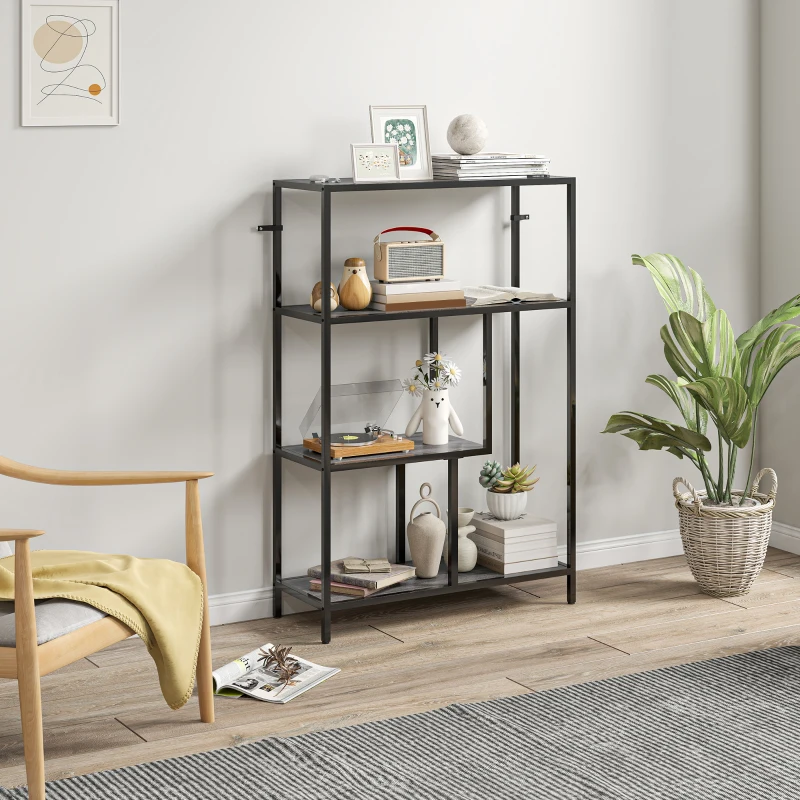 HOMCOM 4-Tier Bookshelf with Open Shelves - Charcoal Grey