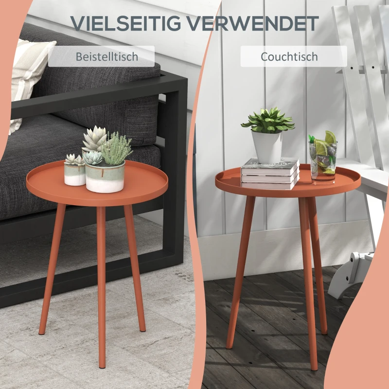 Outsunny Bijzettafel, Salontafel, Tuintafel, Terrastafel voor Tuin, Balkon, Staal, 40 x 40 x 50 cm, Rood