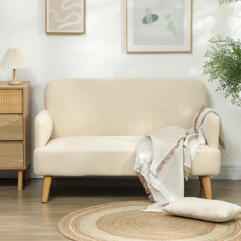 HOMCOM Tweezitsbank, Compact, Huidvriendelijke Bekleding, Tot 240 kg, 130x74x79 cm, Crèmewit