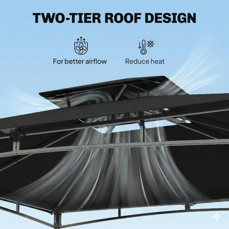 Outsunny 3 x 3 m Gazebo, Garden Gazebo with 2-Tier Roof, Metal Frame, Black