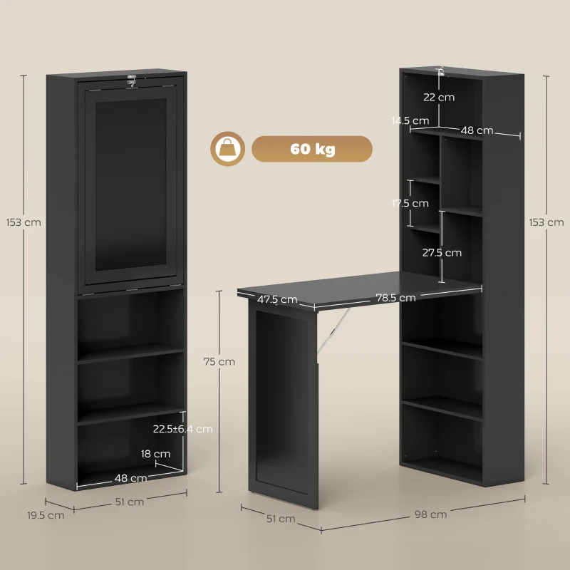 HOMCOM Three-Part Work Desk, with Storage and Chalkboard - Black