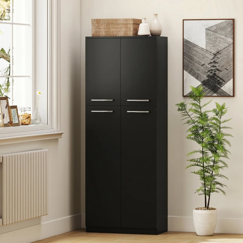 HOMCOM Mobilier de depozitare minimalist cu 2 dulapuri și rafturi reglabile, din lemn negru, 59x31x155 cm