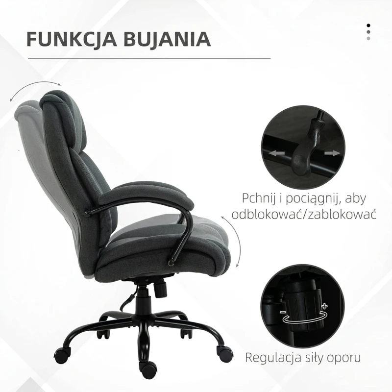 Vinsetto Krzesło biurowe fotel biurowy krzesło do gier fotel obrotowy funkcja kołysania obrotowe regulacja wysokości duże i wysokie bardzo szerokie ergonomiczne obciążenie jasnoszary 72,5x80x118 cm