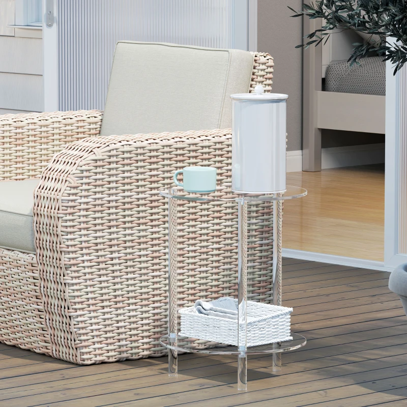 HOMCOM Masă Joasă Rotundă cu 2 Niveluri din Acrilic pentru Interior, Ø40x50 cm, Transparentă