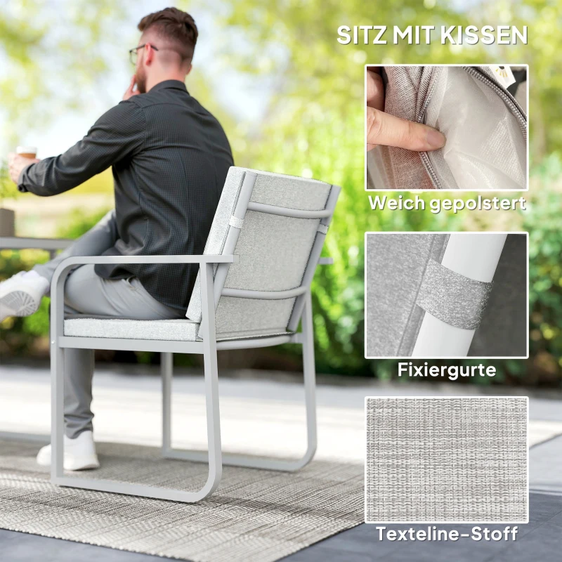 Outsunny 3-delige Eetset voor 2 Personen met Glastafel en Kussens - Lichtgrijs