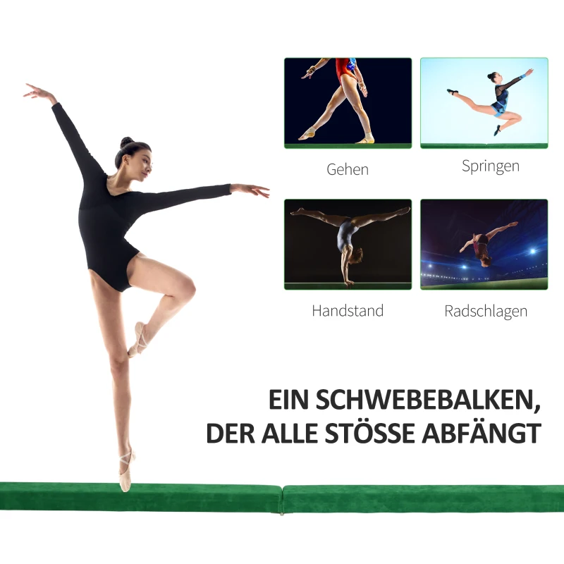 HOMCOM Opvouwbare Evenwichtsbalk, Antislip, Suèdebekleding, Robuust Hout, 210 x 10 x 6,5 cm, Groente(m-7)