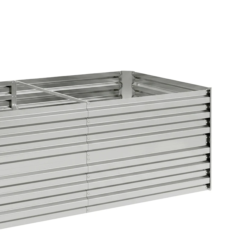 Outsunny Plantenbak, Handzaam Bloembed voor Planten, Koesteren en Verzorgen, Verhoogde Bed, Staal, Zilver