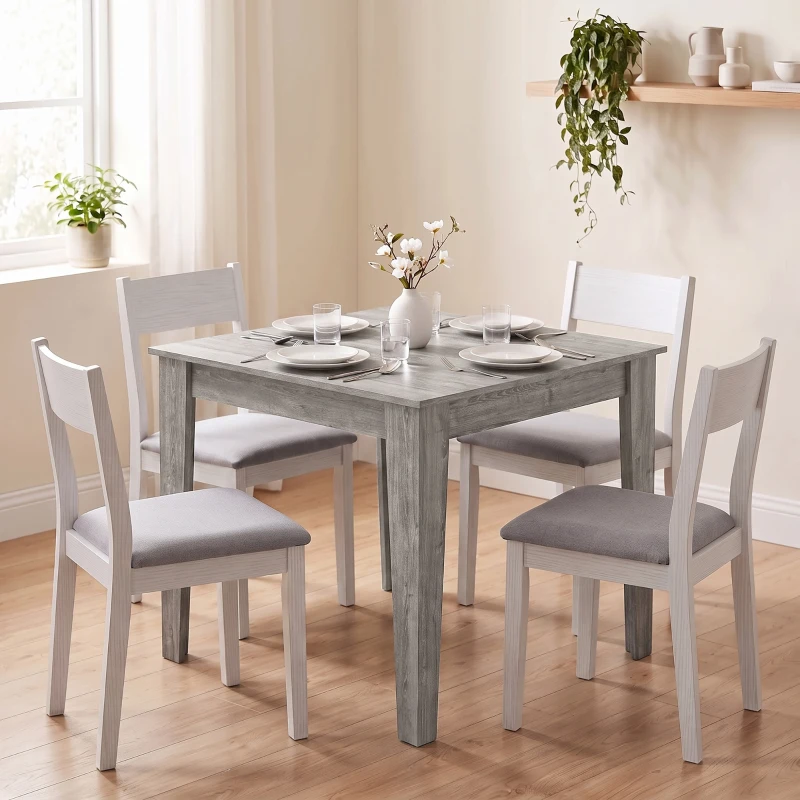 HOMCOM Mesa de Jantar para 4 Pessoas, Mesa de Cozinha Quadrada 80x80x75 cm com Pés Antiderrapantes, Cinza Efeito Madeira