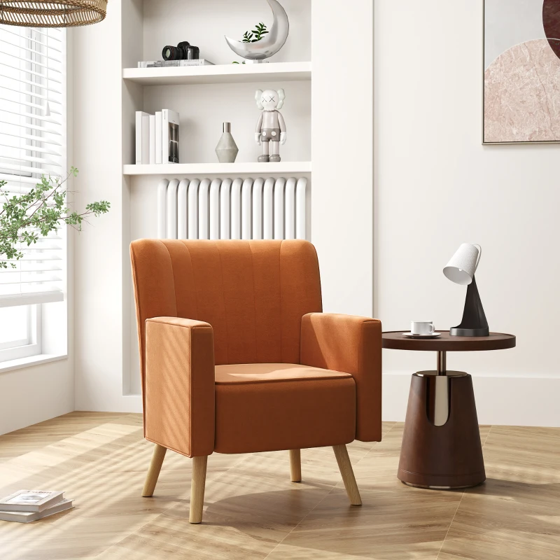 HOMCOM Fotoliu Modern cu Spătar Înclinat, din Material Textil cu Efect de Catifea, 70x76x92 cm, Maro