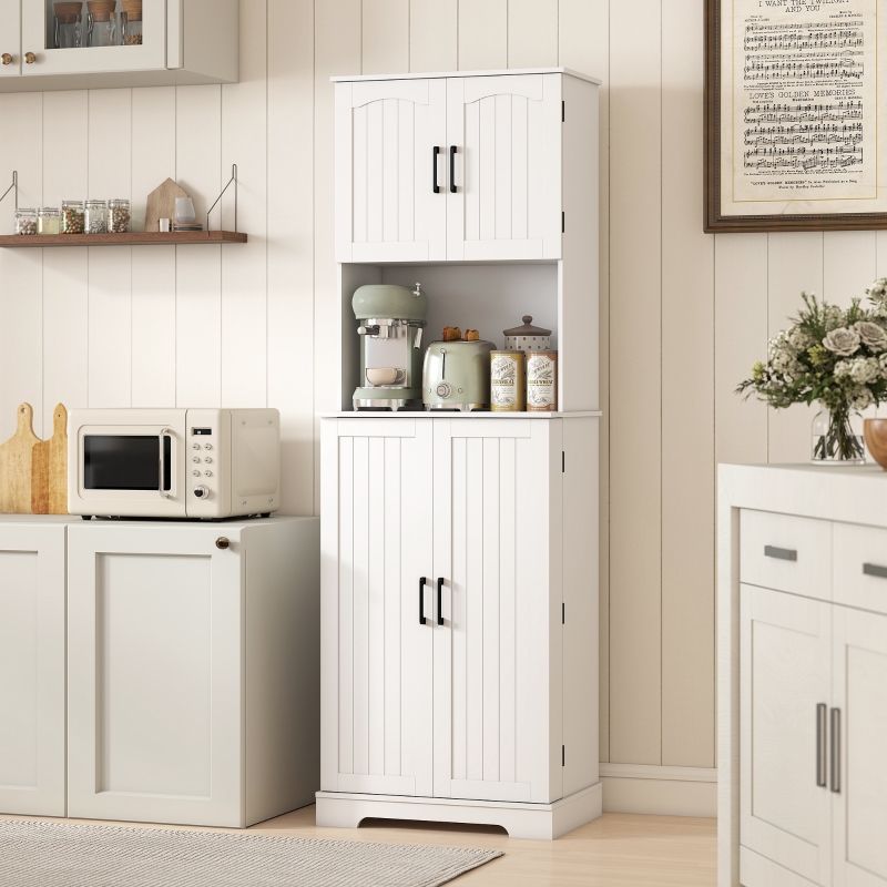 HOMCOM Credenza da Cucina Alta Stile Country, 2 Armadietti e 8 Portaspezie, 60x40x181.5 cm, Bianco