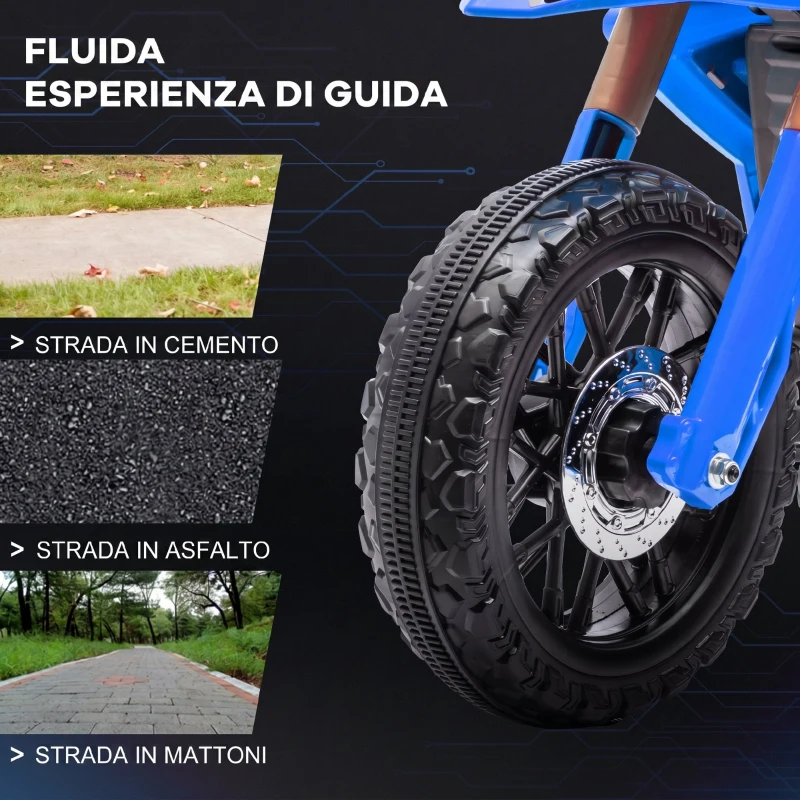 AIYAPLAY Moto Elettrica per Bambini 3-8 Anni con 12V Doppi Motori, Rotelle e Clacson, 3 km/h, Capacità 30kg, Blu