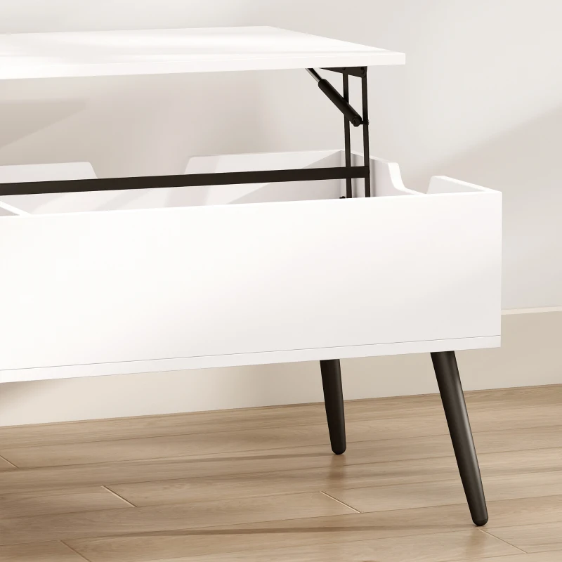 HOMCOM Lift-top salontafel met gesplitst blad, modern design en metalen poten, wit
