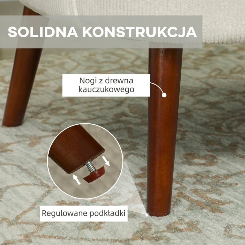 HOMCOM Nowoczesny Fotel z Podłokietnikami, Tapicerowany Akcentowy Fotel z Poduszką Lędźwiową, Nogi z Drewna Kauczukowego, Kremowy